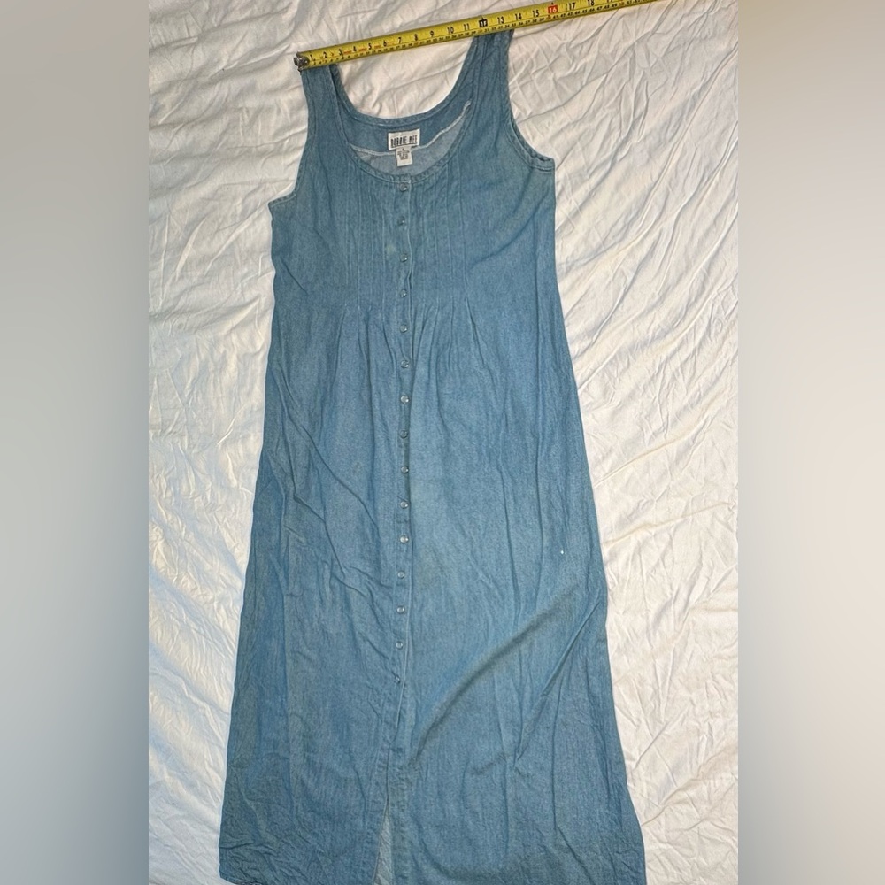 Vintage 90s Robbie Bee Chambray Tank Maxi Dress Button Front | Size 8 - Picture 8 of 12